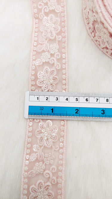 9 Yards Soft Net Lace Trim Floral Embroidery and Sequins, Floral Sari Border, Decorative Trim